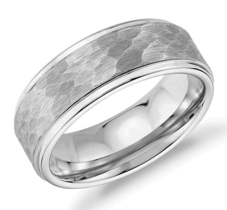 Matte Hammered Comfort Fit Wedding Men's Band in White Tungsten Carbide