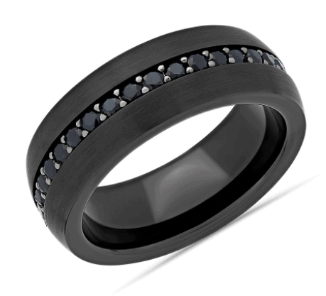 Deep Blue Sapphire Eternity Wedding Men's Band in Tungsten