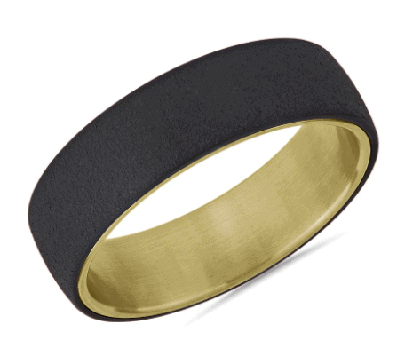 Two-Tone Stone Finish Men's Wedding Ring in Tantalum and Yellow Gold
