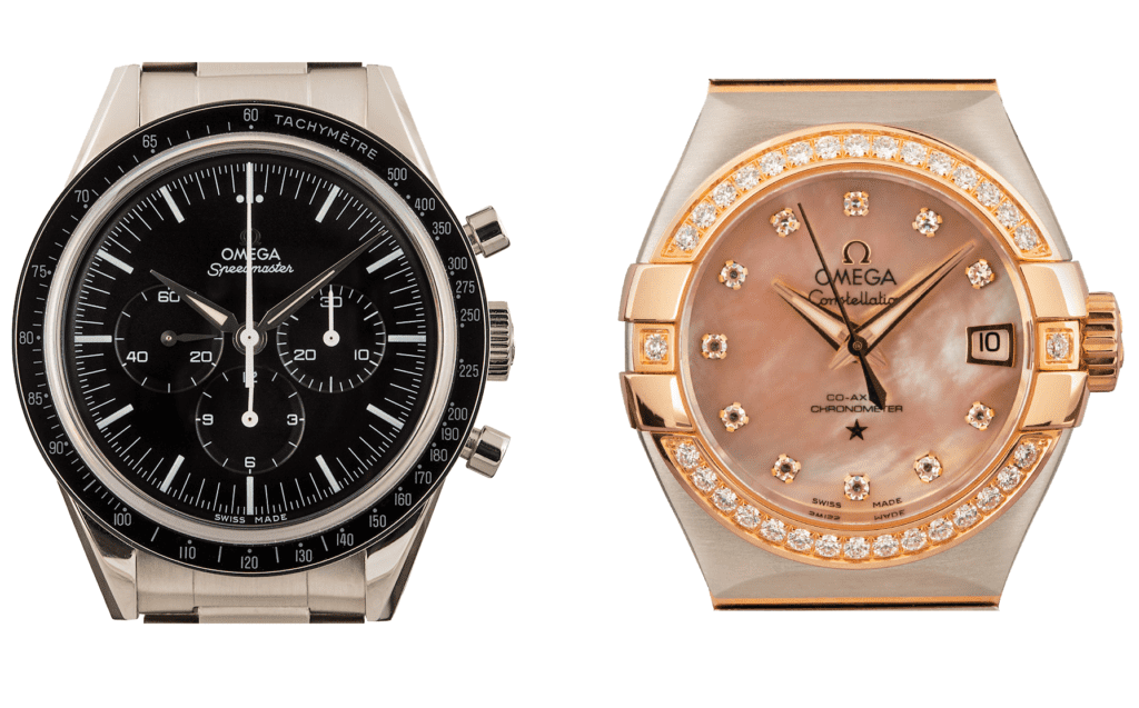 Omega speedmaster and Omega Constellation Diamond watches