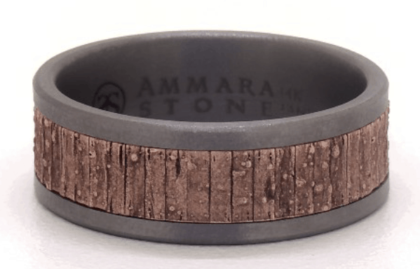 Rose Gold And Grey Tantalum Edges Split Wood Texture Center 8mm Ring