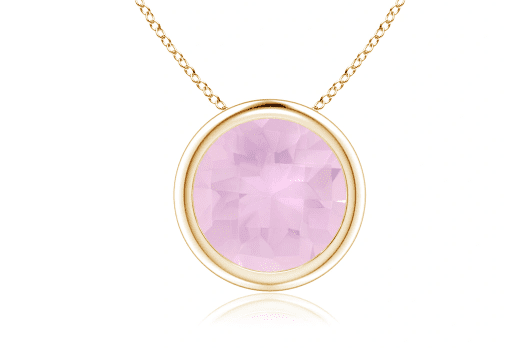 Round Rose Quartz Solitaire Pendant in yellow gold bezel set