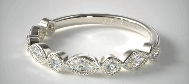 14K White Gold Round and Marquise Diamond Wedding Ring