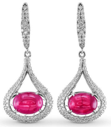 Ruby Drop Earrings with diamond halo from Leibish