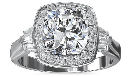 Square Halo Diamond Engagement Ring with Cushion cut diamond