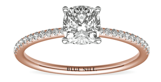 Petite Micropavé Diamond Engagement Ring with Cushion cut diamond