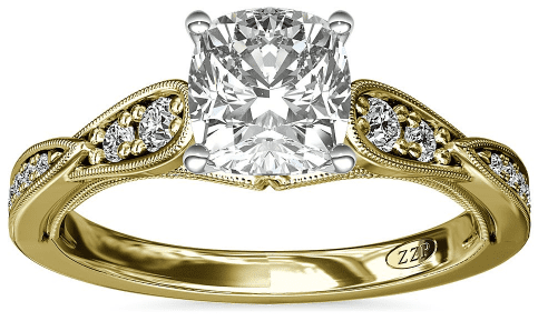 ZAC Zac Posen Vintage Diamond Engagement Ring with Cushion cut diamond