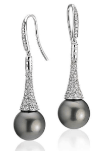 Diamond Drop Tahitian Cultured Pearl Earrings