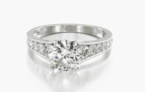 Platinum Reverse Taper Milgrain Diamond Engagement Ring