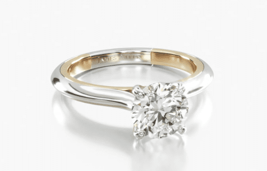 Unique solitaire setting with yellow gold inner layer